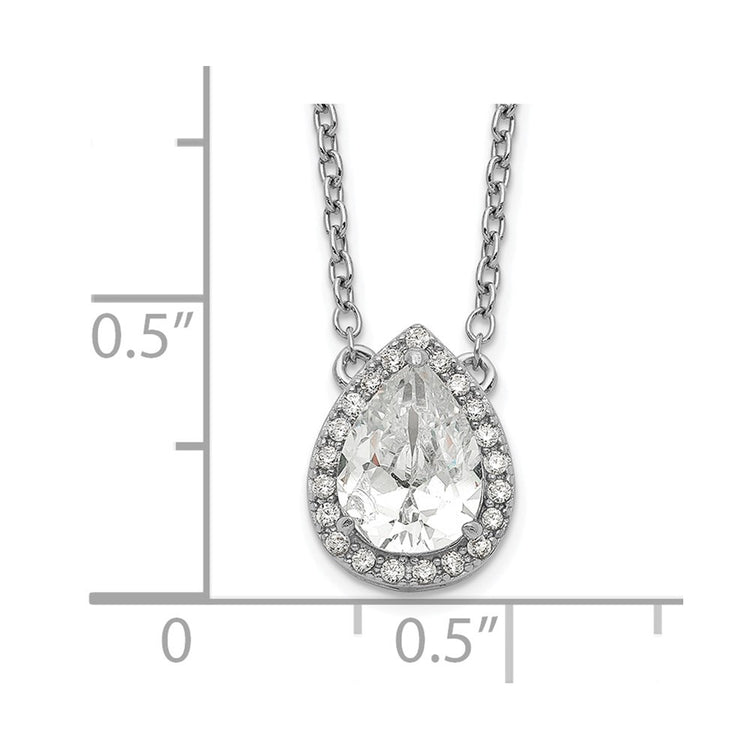 Sterling Silver Pear Halo CZ Necklace 16-17" - view 3