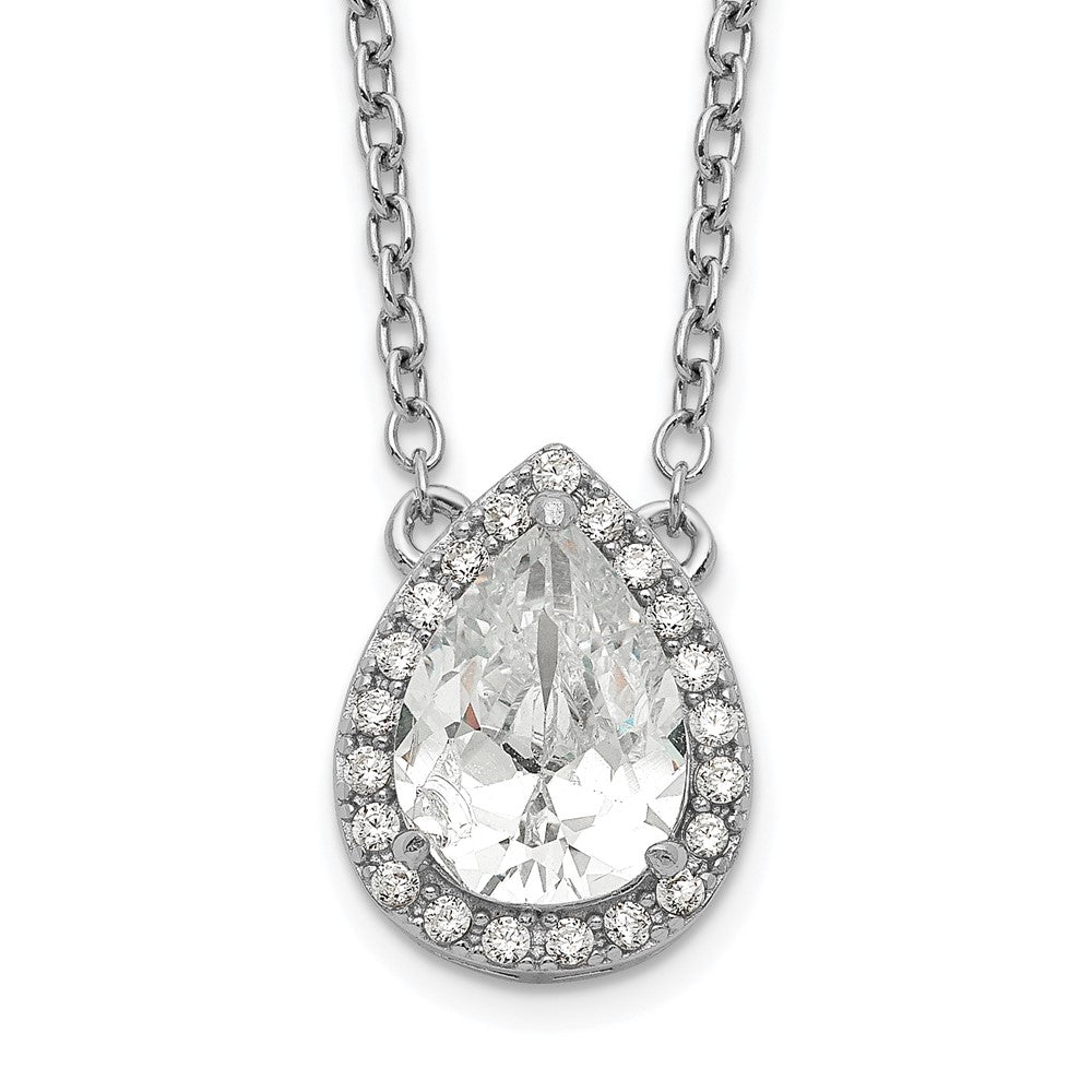 Sterling Silver Cubic Zirconia Tennis Necklace - Hypoallergenic Sterling Silver Tennis Necklaces for Women - Size 16-17 Inch - Pear Halo Simulated Dia