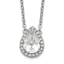 Sterling Silver Cubic Zirconia Tennis Necklace - Hypoallergenic Sterling Silver Tennis Necklaces for Women - Size 16-17 Inch - Pear Halo Simulated Dia