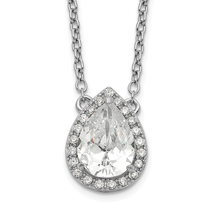 Sterling Silver Cubic Zirconia Tennis Necklace - Hypoallergenic Sterling Silver Tennis Necklaces for Women - Size 16-17 Inch - Pear Halo Simulated Dia