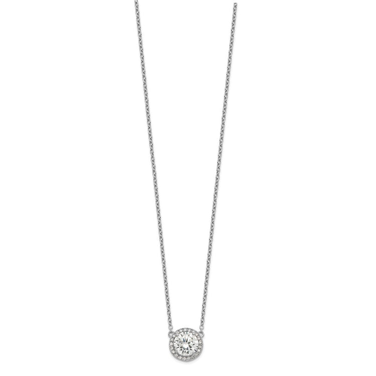 Sterling Silver Round Halo CZ Necklace 16-17" - view 2