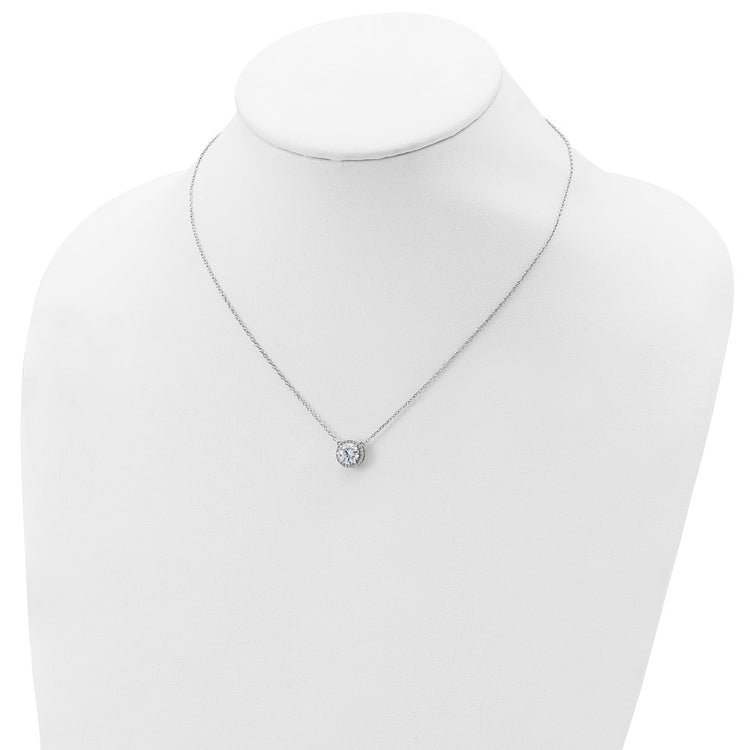 Sterling Silver Round Halo CZ Necklace 16-17" - view 4