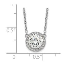 Sterling Silver Round Halo CZ Necklace 16-17" - view 3