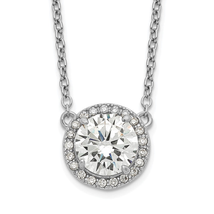 Sterling Silver Cubic Zirconia Tennis Necklace - Hypoallergenic Sterling Silver Tennis Necklaces for Women - Size 16-17 Inch - Round Halo Simulated Di