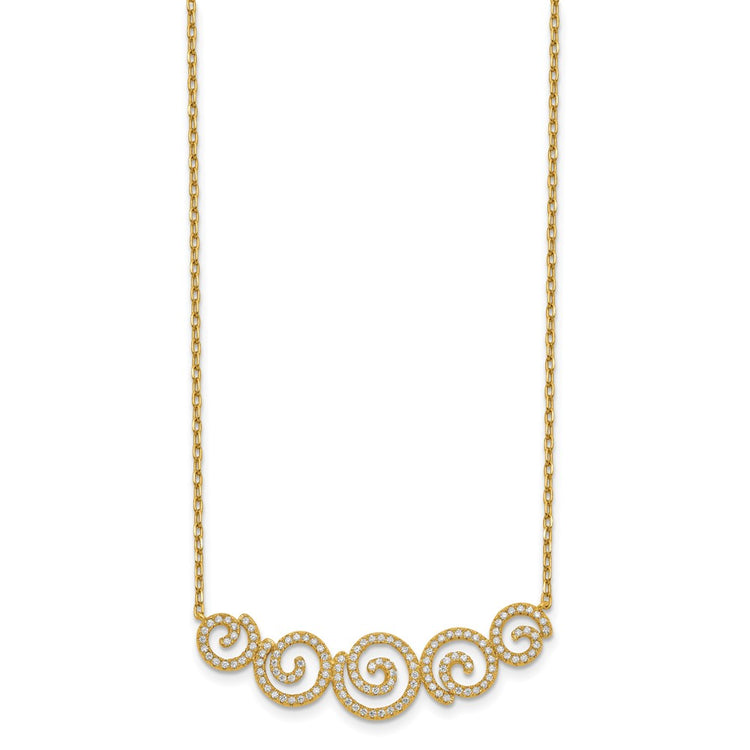 Sterling Shimmer Sterling Silver Gold-tone Flash gold-plated 133 Stone CZ Swirls Necklace with 2 inch extender
