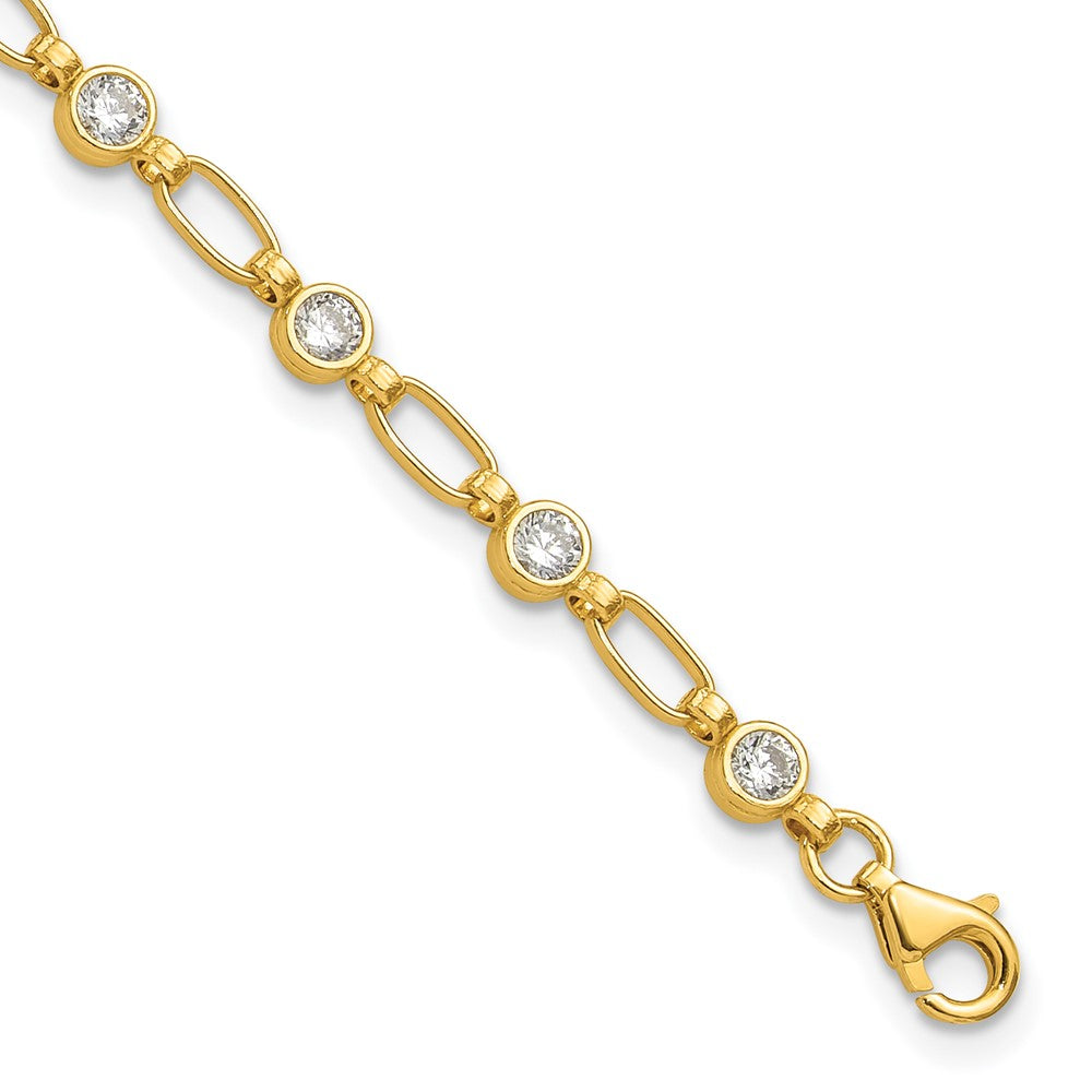 Sterling Silver Gold-Tone Bezel-Set Cubic Zirconia Tennis Bracelet - Hypoallergenic Sterling Silver Tennis Bracelets for Women - Size 7.5 Inch - Simul