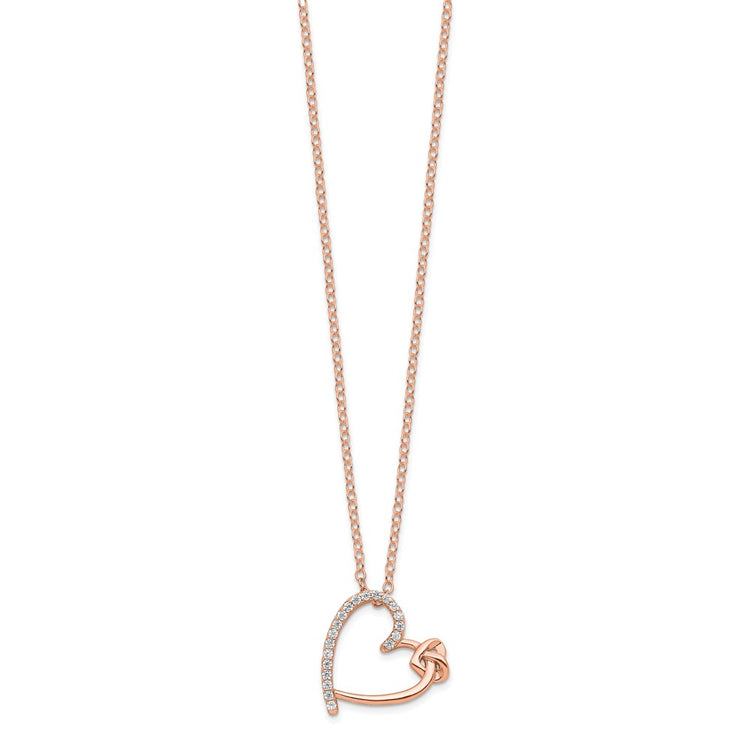 Sterling Silver Rose Gold-Tone Cubic Zirconia Rose Gold Heart Necklace - Hypoallergenic Sterling Silver Heart Necklaces for Women - Size 18  - view 2