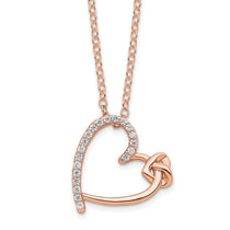 Sterling Silver Rose Gold-Tone Cubic Zirconia Rose Gold Heart Necklace - Hypoallergenic Sterling Silver Heart Necklaces for Women - Size 18 Inch - Ros
