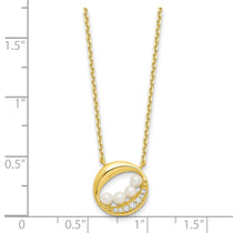 Sterling Silver Gold-Tone Cubic Zirconia & Shell Pearl Necklace - Hypoallergenic Sterling Silver Pearl Necklaces for Women - Size 16 Inch -  - view 3