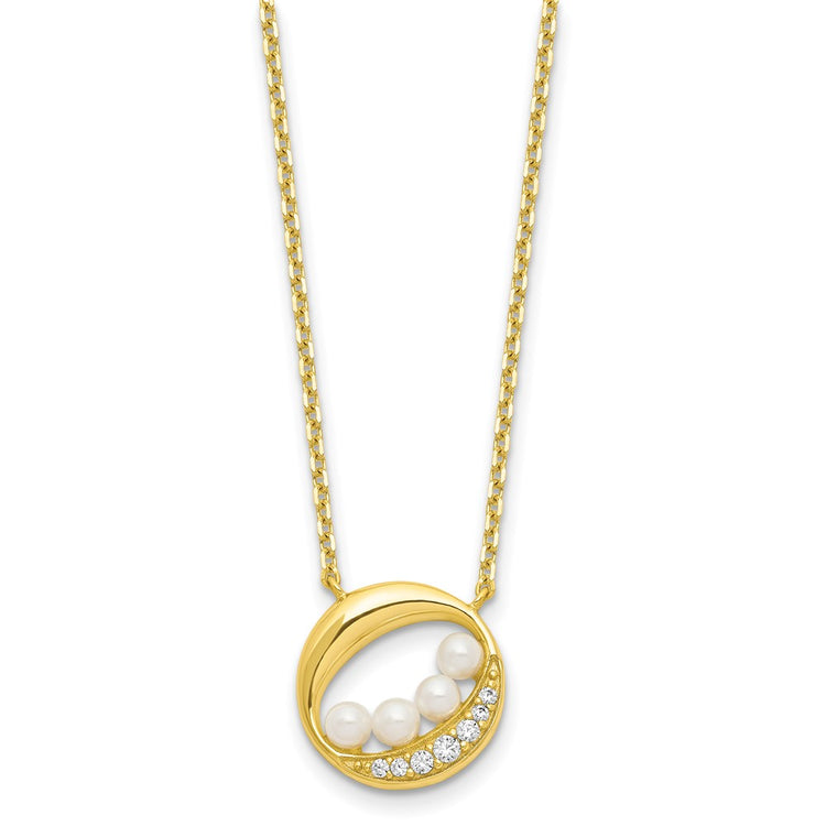 Sterling Silver Gold-Tone Cubic Zirconia & Shell Pearl Necklace - Hypoallergenic Sterling Silver Pearl Necklaces for Women - Size 16 Inch - Bridal Coq