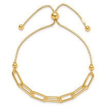 Sterling Silver Gold-Tone Polished Paperclip Link Adjustable Bracelet - Hypoallergenic Sterling Silver Paperclip Bracelets for Women - Adjus - view 2