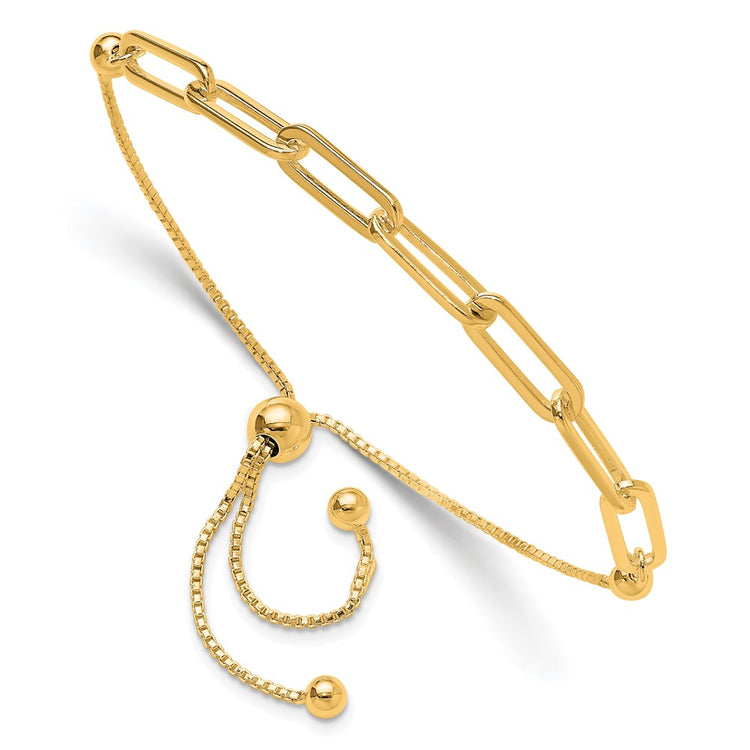 Sterling Silver Gold-Tone Polished Paperclip Link Adjustable Bracelet - Hypoallergenic Sterling Silver Paperclip Bracelets for Women - Adjustable - Tr