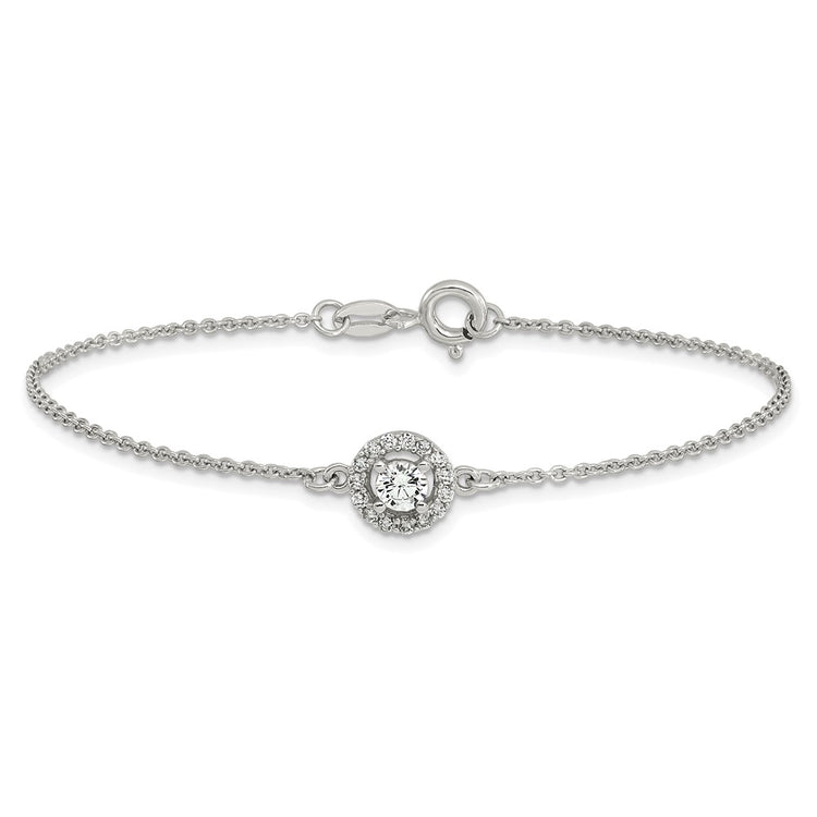 Sterling Silver Halo CZ Tennis Bracelet 7.25-8.25" - view 3