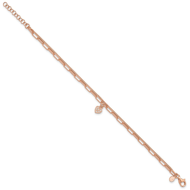 Sterling Silver Rose Gold-Tone Cubic Zirconia Rose Gold Heart Bracelet - Hypoallergenic Sterling Silver Heart Bracelets for Women - Size 6.7 - view 2