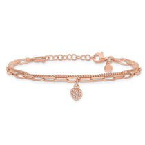 Sterling Silver Rose Gold-Tone Cubic Zirconia Rose Gold Heart Bracelet - Hypoallergenic Sterling Silver Heart Bracelets for Women - Size 6.7 - view 3