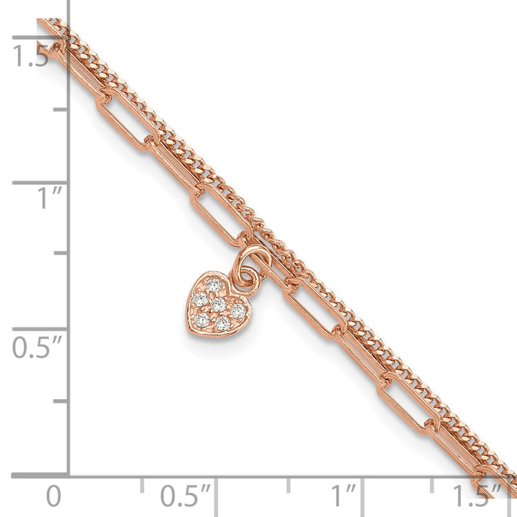 Sterling Silver Rose Gold-Tone Cubic Zirconia Rose Gold Heart Bracelet - Hypoallergenic Sterling Silver Heart Bracelets for Women - Size 6.7 - view 5
