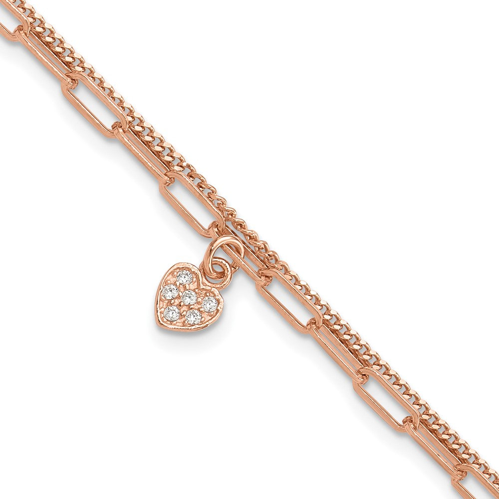 Sterling Silver Rose Gold-Tone Cubic Zirconia Rose Gold Heart Bracelet - Hypoallergenic Sterling Silver Heart Bracelets for Women - Size 6.75-7.75 Inc