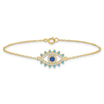 Sterling Silver Gold-Tone Evil Eye Bracelet - Hypoallergenic Sterling Silver Evil Eye Bracelets for Women - Size 7 Inch - Trendy Talisman Pr - view 3