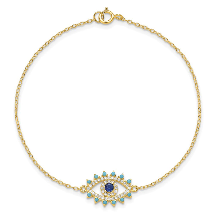 Sterling Silver Gold-Tone Evil Eye Bracelet - Hypoallergenic Sterling Silver Evil Eye Bracelets for Women - Size 7 Inch - Trendy Talisman Pr - view 4