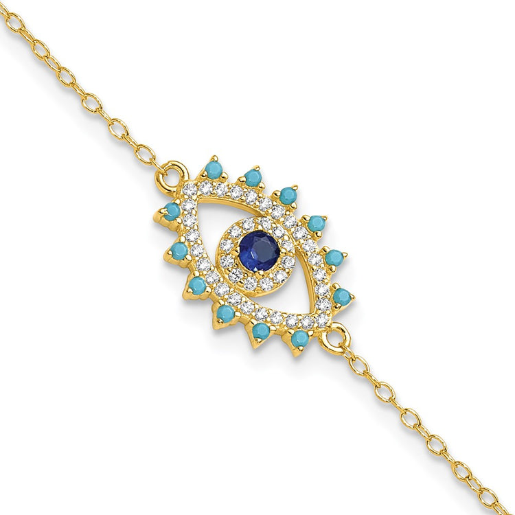 Sterling Silver Gold-Tone Evil Eye Bracelet - Hypoallergenic Sterling Silver Evil Eye Bracelets for Women - Size 7 Inch - Trendy Talisman Protection J