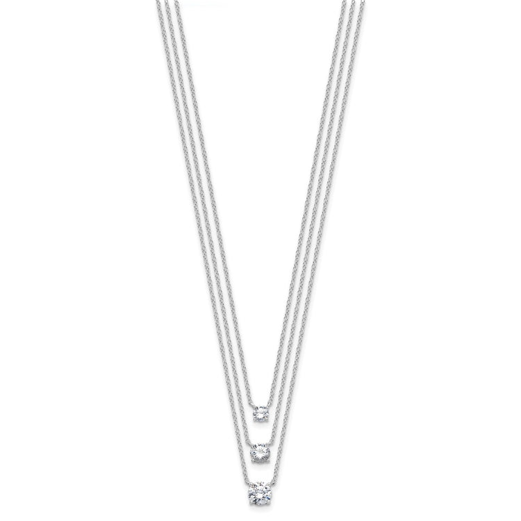 Sterling Silver 3-Strand CZ Necklace 14.5-15.5" - view 2