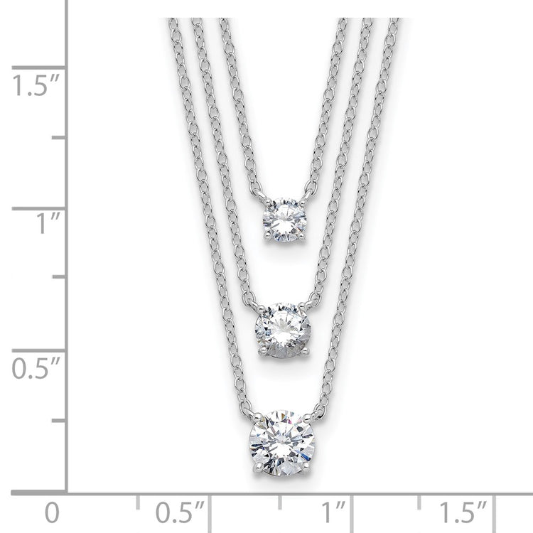 Sterling Silver 3-Strand CZ Necklace 14.5-15.5" - view 4