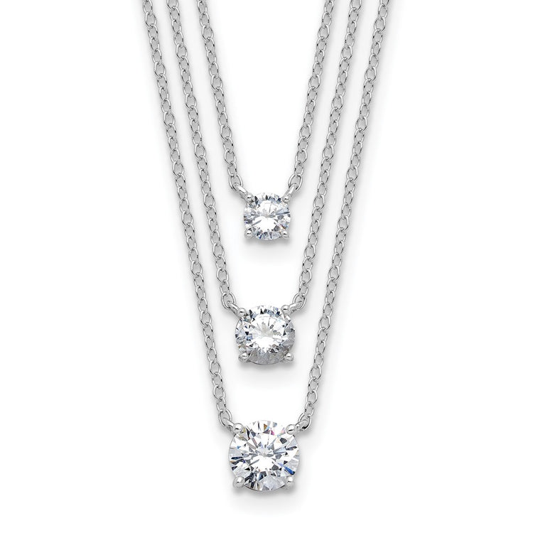 Sterling Silver Cubic Zirconia Tennis Necklace - Hypoallergenic Sterling Silver Tennis Necklaces for Women - Size 14.5-15.5 Inch - 3-Strand Simulated 