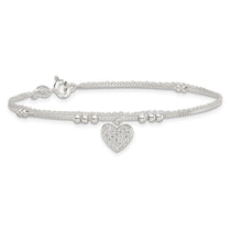 Sterling Silver 2-Strand Heart CZ Tennis Bracelet 7.5-8.5" - view 3