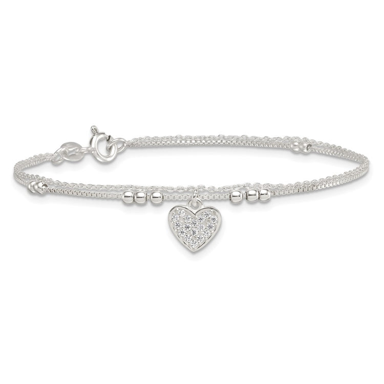 Sterling Silver 2-Strand Heart CZ Tennis Bracelet 7.5-8.5" - view 3