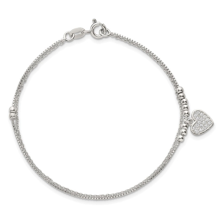 Sterling Silver 2-Strand Heart CZ Tennis Bracelet 7.5-8.5" - view 4