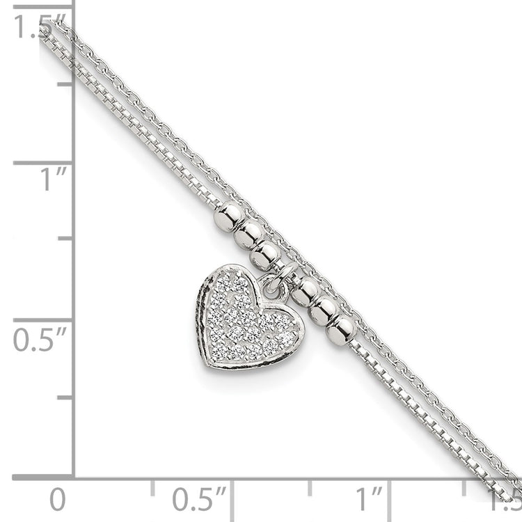 Sterling Silver 2-Strand Heart CZ Tennis Bracelet 7.5-8.5" - view 5
