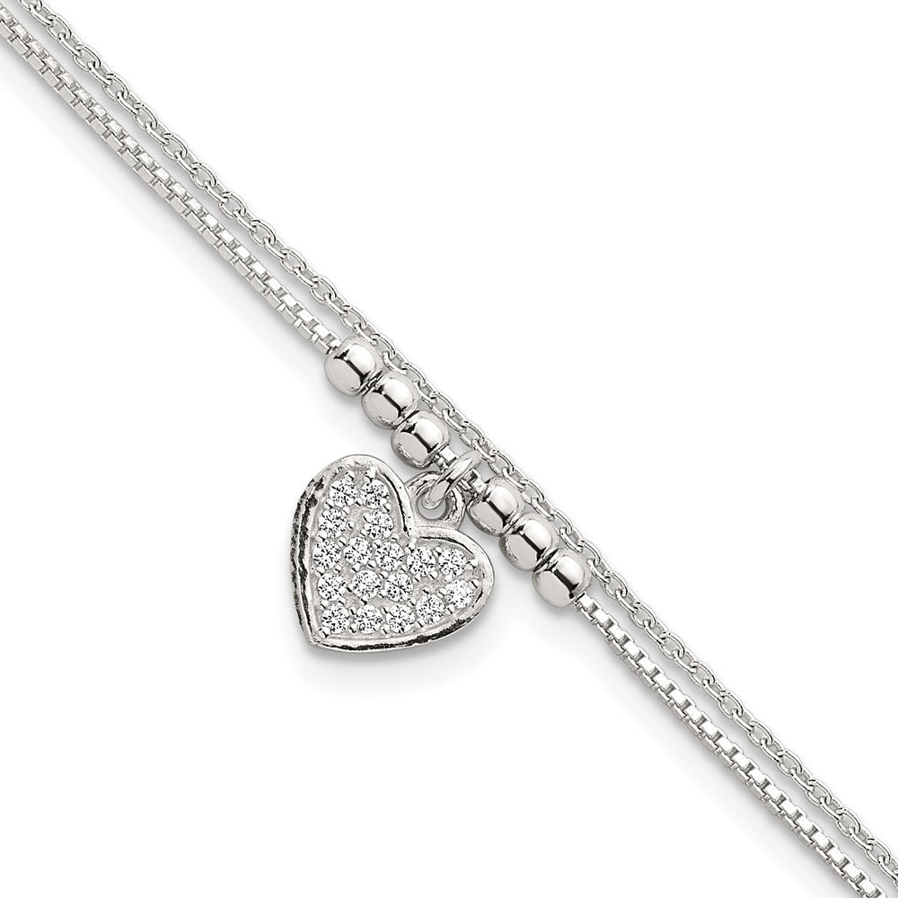 Sterling Silver 3mm Cubic Zirconia Tennis Bracelet - Hypoallergenic Sterling Silver Bracelets for Women - Size 7.5-8.5 Inch - 2-Strand Heart Simulated