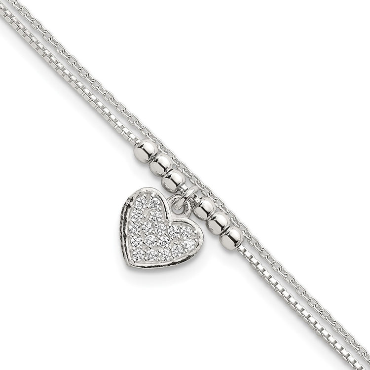 Sterling Silver 3mm Cubic Zirconia Tennis Bracelet - Hypoallergenic Sterling Silver Bracelets for Women - Size 7.5-8.5 Inch - 2-Strand Heart Simulated
