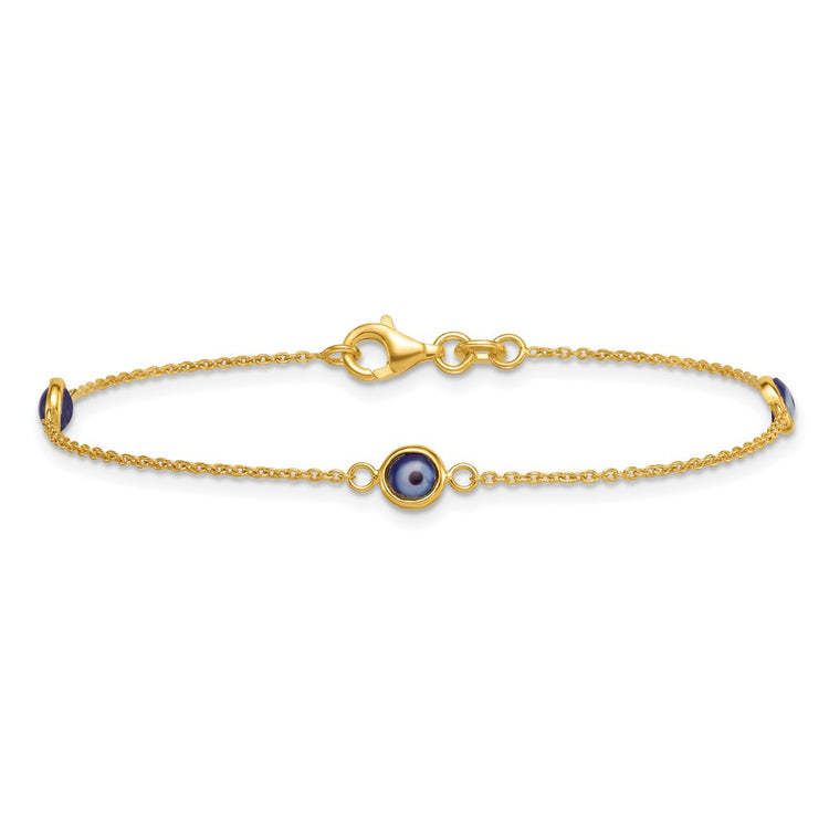 Sterling Silver Gold-Tone Evil Eye Bracelet - Hypoallergenic Sterling Silver Evil Eye Bracelets for Women - Size 7.25 Inch - Trendy Talisman - view 3