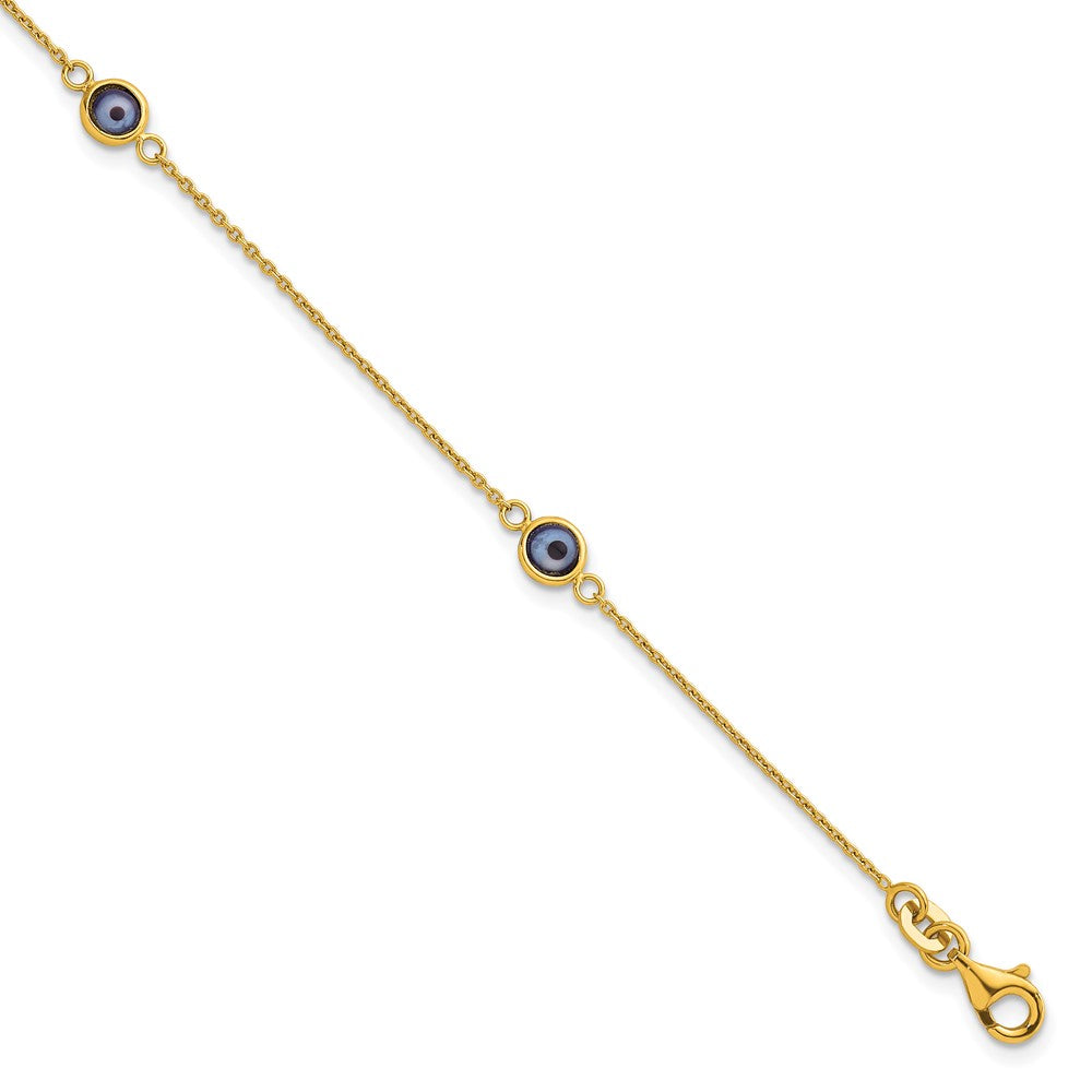 Sterling Silver Gold-Tone Evil Eye Bracelet - Hypoallergenic Sterling Silver Evil Eye Bracelets for Women - Size 7.25 Inch - Trendy Talisman Protectio