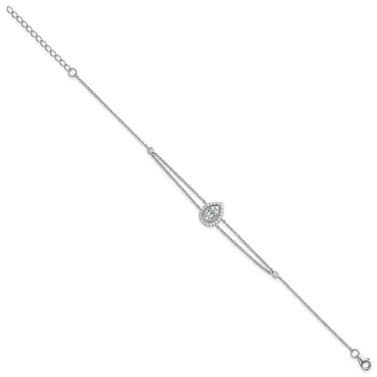Sterling Silver 2-Strand Teardrop Halo CZ Tennis Bracelet 7-8" - view 2