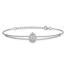 Sterling Silver 2-Strand Teardrop Halo CZ Tennis Bracelet 7-8" - view 3