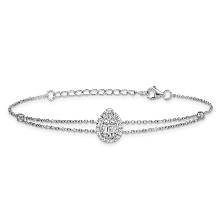 Sterling Silver 2-Strand Teardrop Halo CZ Tennis Bracelet 7-8" - view 3