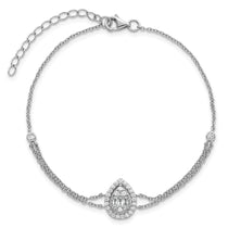 Sterling Silver 2-Strand Teardrop Halo CZ Tennis Bracelet 7-8" - view 4