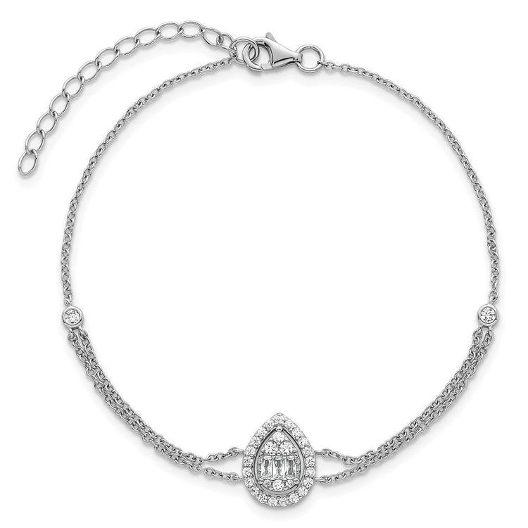 Sterling Silver 2-Strand Teardrop Halo CZ Tennis Bracelet 7-8" - view 4