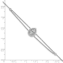 Sterling Silver 2-Strand Teardrop Halo CZ Tennis Bracelet 7-8" - view 5