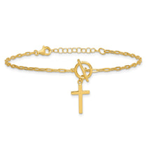 Sterling Silver Gold-Tone Cross Dangle Paperclip Bracelet - Hypoallergenic Sterling Silver Paperclip Bracelets for Women - Size 6.5-7.5 Inch - view 3