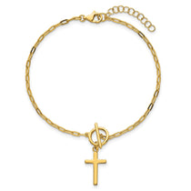 Sterling Silver Gold-Tone Cross Dangle Paperclip Bracelet - Hypoallergenic Sterling Silver Paperclip Bracelets for Women - Size 6.5-7.5 Inch - view 4