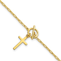 Sterling Silver Gold-Tone Cross Dangle Paperclip Bracelet - Hypoallergenic Sterling Silver Paperclip Bracelets for Women - Size 6.5-7.5 Inch - Trendy 