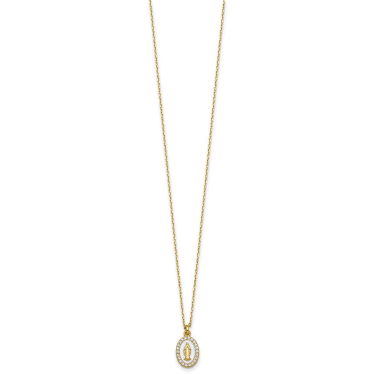 Sterling Silver Gold-Plated Cubic Zirconia Miraculous Medal Necklace - Hypoallergenic Sterling Silver Religious Necklaces for Women - Size 1 - view 2
