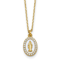 Sterling Silver Gold-Plated Cubic Zirconia Miraculous Medal Necklace - Hypoallergenic Sterling Silver Religious Necklaces for Women - Size 15.75-17.75
