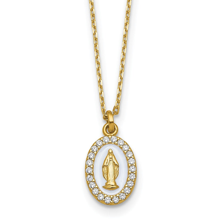 Sterling Silver Gold-Plated Cubic Zirconia Miraculous Medal Necklace - Hypoallergenic Sterling Silver Religious Necklaces for Women - Size 15.75-17.75