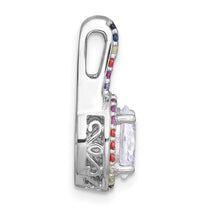 Sterling Silver Multi-color Oval Slide CZ Halo Pendant Necklace - view 2