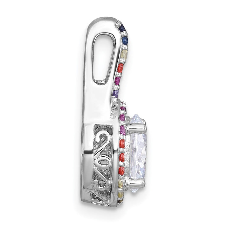 Sterling Silver Multi-color Oval Slide CZ Halo Pendant Necklace - view 2