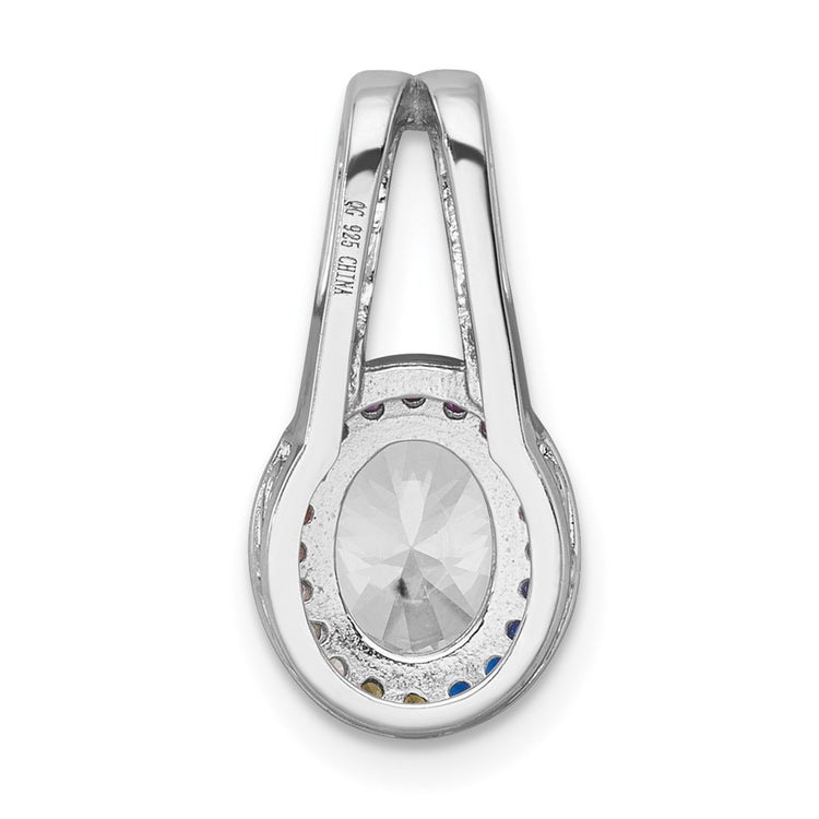 Sterling Silver Multi-color Oval Slide CZ Halo Pendant Necklace - view 3